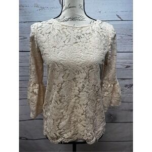 Roz & Ali XS creme colored lacy blouse with‎ tank underneath